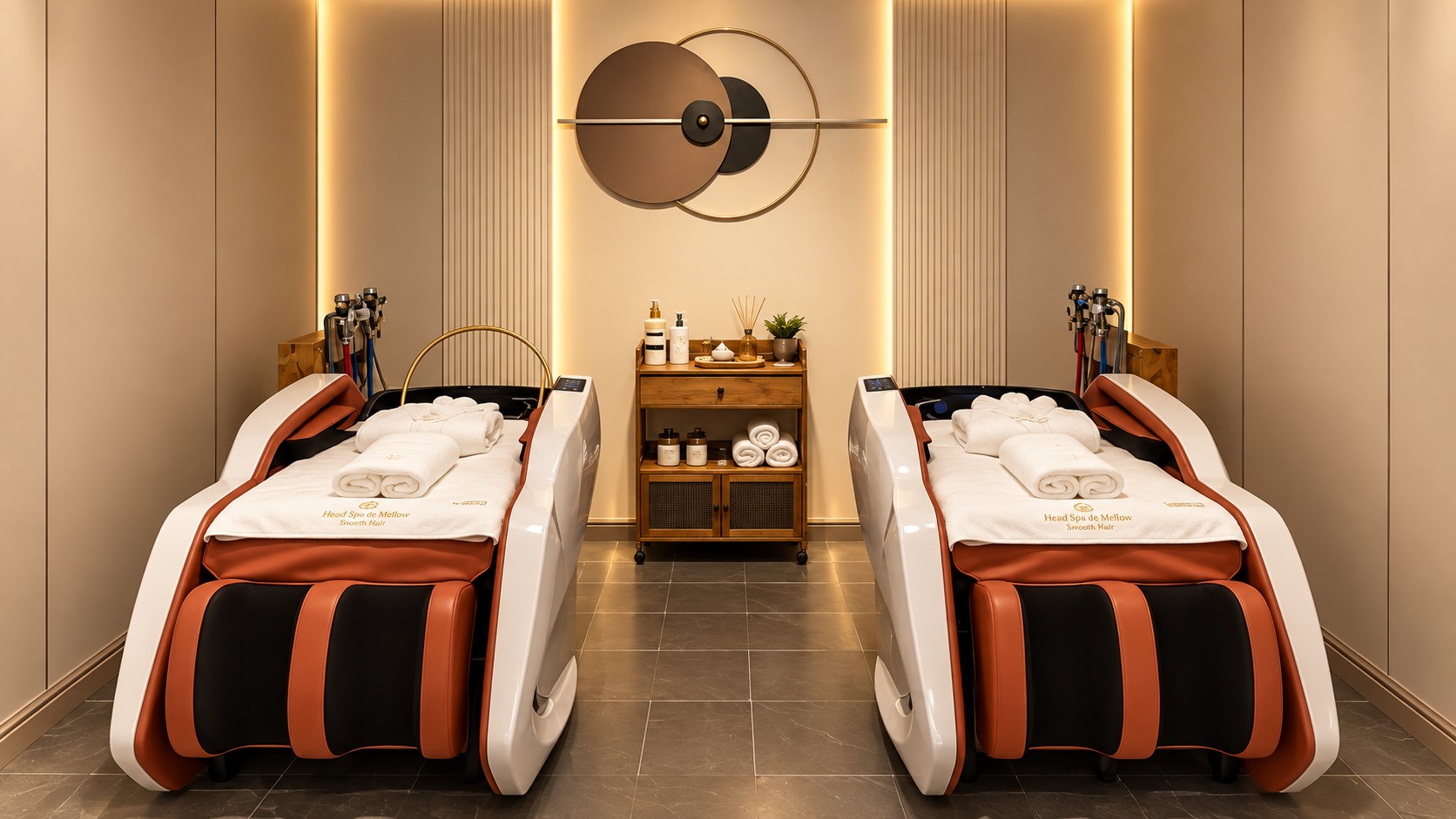 A relaxing scalp treatment in a warm modern head spa